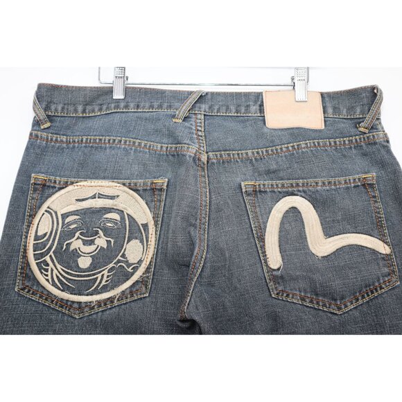 Evisu Japan Indigo Wide Leg Denim Button Fly Jeans 36x30 100% Cotton Classic Fit - Picture 10 of 16